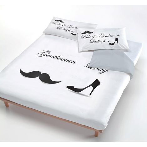 Copripiumino made in italy stampa digitale 100% cotone Lui & Lei 1 Piazza e mezza - Bianco