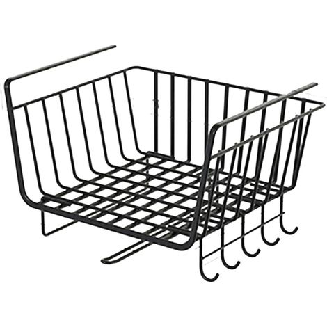 Panier de rangement multifonctionnel en fil de fer noir, gain de place, sous étagère. (1/5)