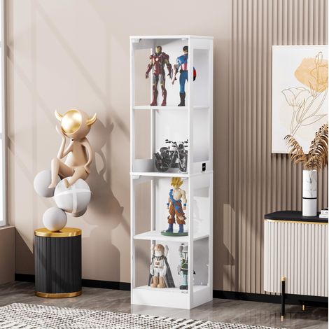 Vitrina 40x35x165 cm blanca en MDF y vidrio con LED, puertas de vidrio y sensor de movimiento (1/5)