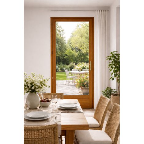 Porta finestra in legno con 1 anta H215 x L80 cm, lato tavola, maniglia a sinistra, GD MENUISERIES