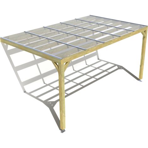 Pergola bois • 5m x 3m • adossée • sens largeur • couverture étanche transparente incluse • livraison comprise (1/3)
