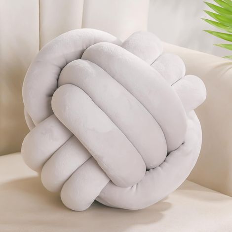 1 Coussin Rond Noeud Coton Velours Doux Decoration Salon Chambre Lit Enfant 28cm