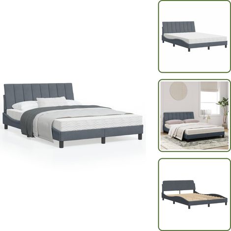 Letto con testiera - vidaXL Letto con Materasso Hanko Grigio Scuro 120x200 cm in Velluto - Letto con doghe in compensato