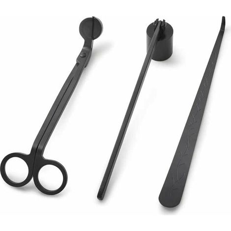 Kit di 3 utensili per spegnicandele in acciaio inox, con spegnicandele, tagliastoppini e scavino per stoppini (nero)