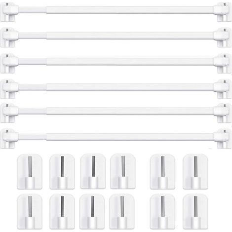 6 Tringles à Rideau en Métalliques Extensibles et Réglables - Sans Perçage, pour Fenêtres et Armoires - Barres de Tension avec Crochets Adhésifs Puissants (Blanc) (6 PCS-40-70cm) (1/5)