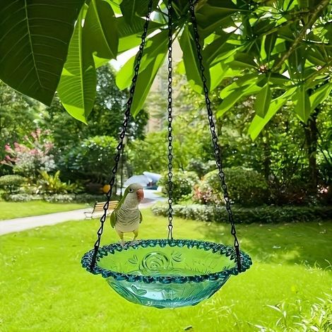 Alimentateur d'oiseaux suspendu avec stand Bain d'oiseaux Maison d'oiseaux de jardin avec chaîne de fer (1/5)
