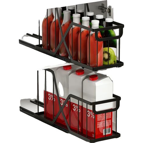 Estante de almacenamiento retráctil, diseño robusto, fácil instalación, color negro, 2 piezas. (1/2)