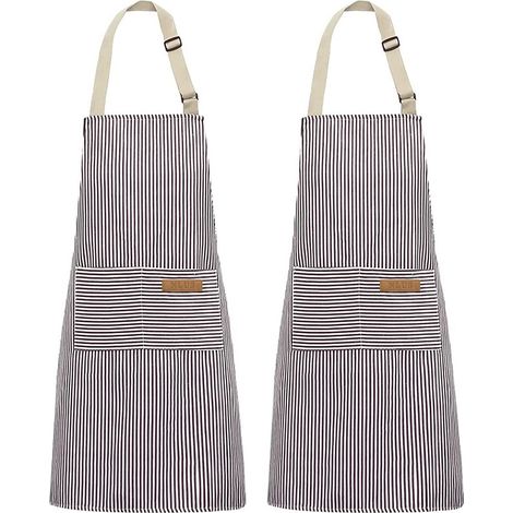 Graue Schürze mit feinen Streifen, 68 x 75 cm, 2-teiliges Set, verstellbarer Nackenriemen, geeignet für Esszimmer und Küche. (1/5)