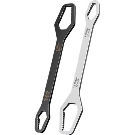 Clé universelle double tête auto ajustable clé plate clé œil multifonction clé mixte outil réparation bricolage mécanique 2 pièces Noir Argent (1/4)