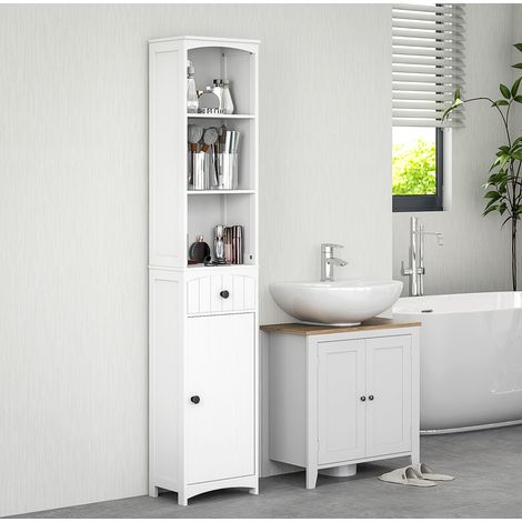 Mueble baño alto blanco con cajón y 3 estantes compacto OKMYHOME (1/4)