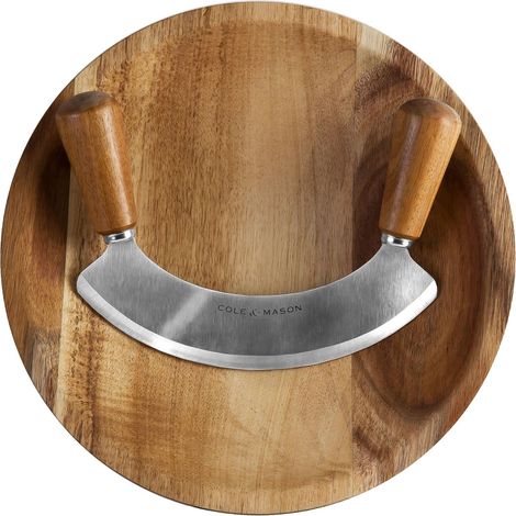 Cole & Mason H722130 Ashden Tagliere e Coltello Mezzaluna Legno di Acacia/Acciaio Inossidabile Per Tritare Erbe Aromatiche, Aglio, Noci Non Adatto per Lavastoviglie 2 Anni di Garanzia (1/5)