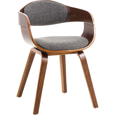 Silla de oficina de visita sin ruedas en tela y madera, diseño retro y máximo confort, nogal gris claro BUR10548