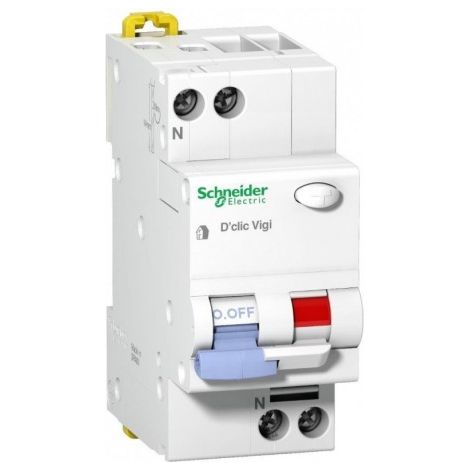 Schneider Electric – Disjoncteur différentiel 10A 1P+N 30mA type F 230V CA 3kA courbe C – bornes vis DuoLine D'Clic – 27662