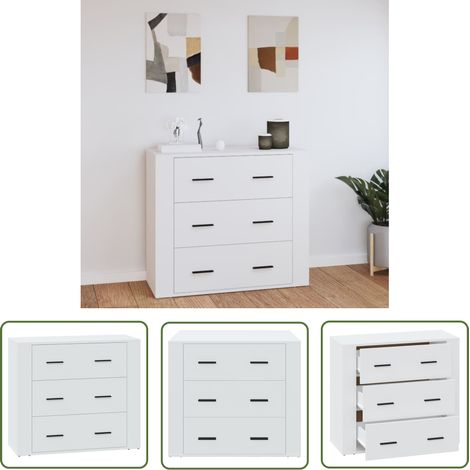 The Living Store Buffet Blanc 80x33x70 cm Bois d'ingénierie - Buffet - Commode - Rangement - Cuisine - Salon (1/5)