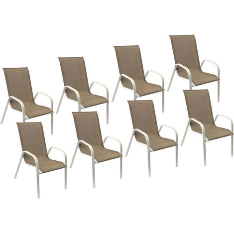 Set di 8 sedie MARBELLA in textilene tortora - alluminio bianco