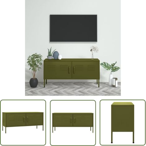 SKM Meuble TV Vert olive 105x35x50 cm Acier (1/5)