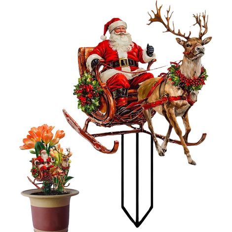 Panneaux de Jardin de Noël Décoration en Acrylique 2D Piquet De Plantation Au Motif Père Noël En Traîneau Avec Rennes pour Jardin de Noël Pelouse Clôture Jardinière Jardinage en (1/5)