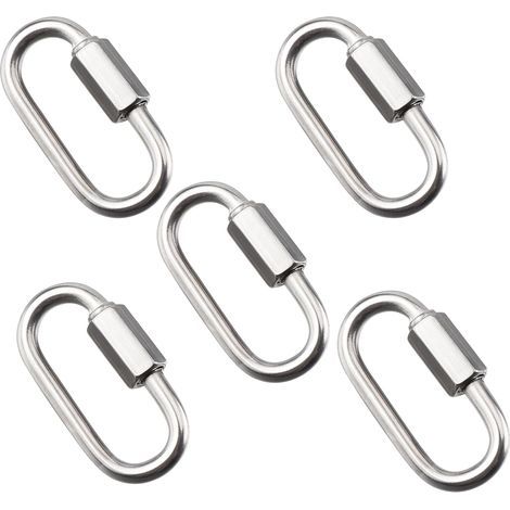 12Pcs Connecteurs Rapides en Acier Inoxydable à vis M4 Maillon Rapide en Acier Inoxydable D Forme Mousqueton Maillons de Chaîne pour extérieur/intérieur (1/5)