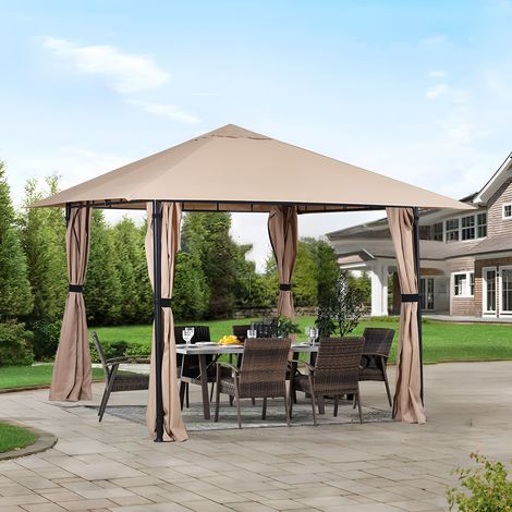 Garten Pavillon 3x3 m Wasserdicht Stabil Partyzelt, Gartenzelt mit 4 Seitenteile Reißverschluss, 180g/㎡ Polyester, Taupe (1/5)