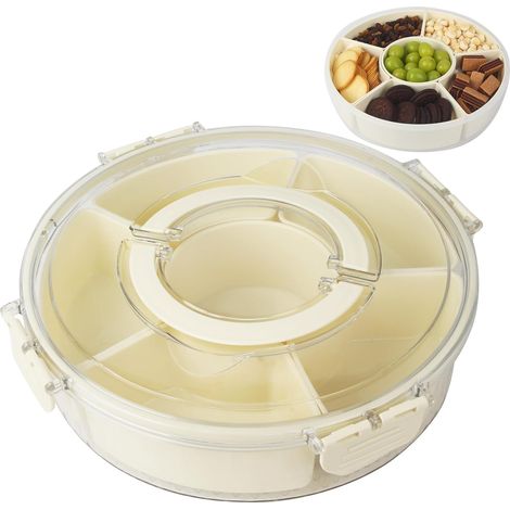 Snack box Compartiment,Boîte à goûter avec compartiments Rotatif Idéal pour les pique-niques des enfants et les réunions de famille, pour conserver les fruits et les bonbons. (L) (1/5)