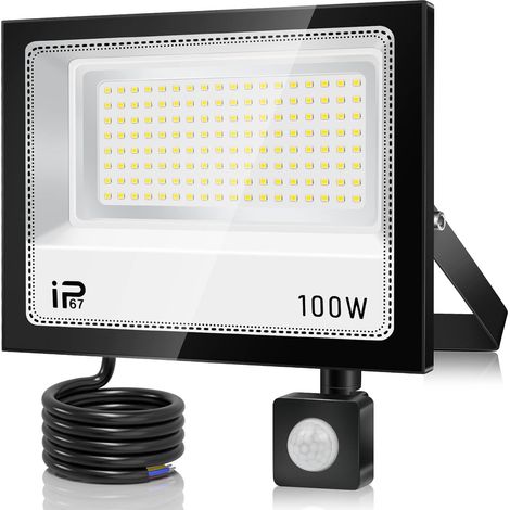 100W Projecteur LED Exterieur Detecteur de Mouvement,10000LM 7000K Blanc Froid Eclairage Exterieur,IP67 Etanche Spot LED Avec Détecteur,144 LEDs Lampe Exterieur pour Terrasse Garage Jardin (1/5)