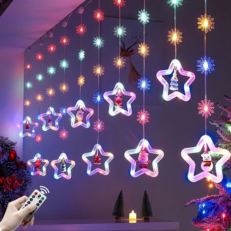 Guirlande pour l'extérieur et l'intérieur LED de 3 m lumineuse, Rideau lumineux de Noël avec télécommande, Lumière de Noël à piles, étanchéité IP44