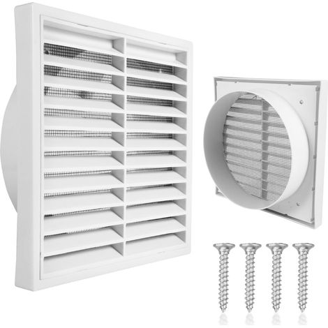 Cache-grille d'aération à persiennes blanches de 150 mm pour murs, extracteur d'air, sèche-linge avec maille d'écran, sortie d'échappement extérieure durable pour cuisine, murs extérieurs et systèmes (1/5)