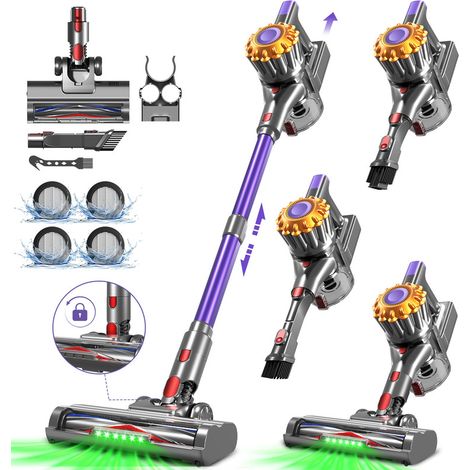Authmic-Akku Staubsauger 50000Pa,Staubsauger kabellos mit 60min Laufzeit, kabelloser staubsauger Standfähig, GreenEye Licht,1,6L Staubbehälter für Teppiche & Hartböden, Lila (1/5)