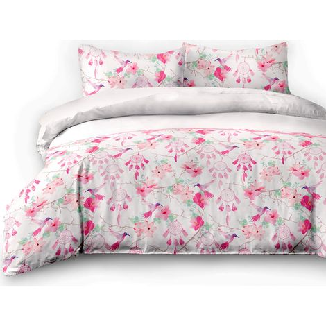 Parure de lit en Flanelle 100% Coton Motif Fleurs avec Housse de Couette à Fermeture éclair (1/2)