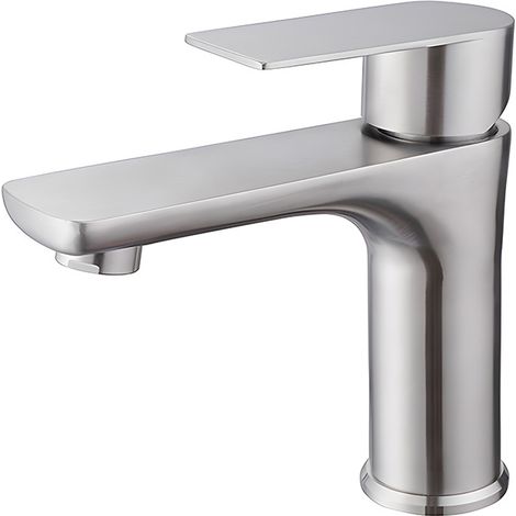 Lavabo de salle de bain en acier inoxydable brossé, mitigeur thermostatique monotrou, lavabo à poser, robinet de vasque en céramique 15,8 x (1/5)