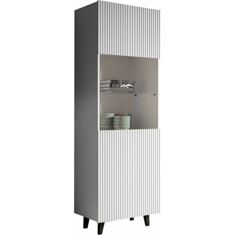 Estantería Dicto, Blanco + Negro, Con puertas, Cerrable, MDF, Aglomerado laminado, Vidrio templado, Número de puertas: 1, Número de cajones: 0, 182x60x40cm