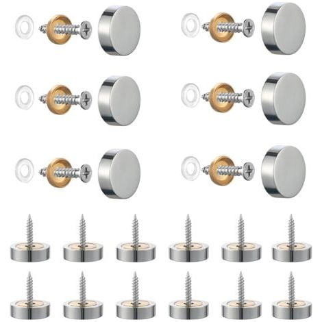 LaBlanc - Paquete de 20 tornillos de acero inoxidable cepillado con tapas decorativas para espejos, mesas, platos, armarios y paneles de vidrio. Plateado, 14 mm. (1/5)