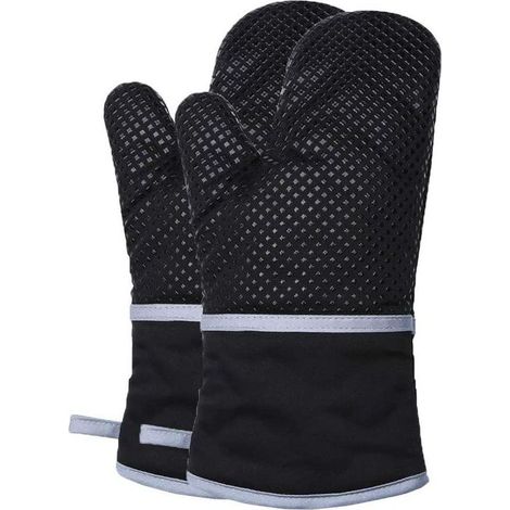 Gants de four et coussinets isolants Gants de four résistants à la chaleur, gants de cuisine, cuisson au micro-ondes, (paire) (noir) (1/5)