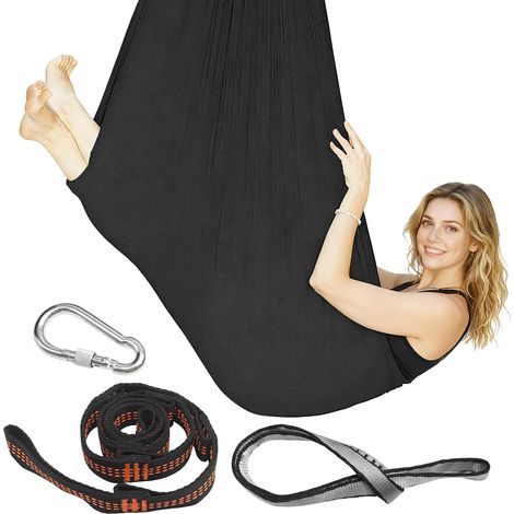 Hamac de yoga noir 280 × 150 cm, accessoires inclus, un appareil d'entraînement polyvalent qui convient pour le fitness à la maison et les studios de yoga (1/5)