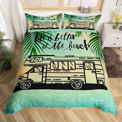 Parure de lit pour filles et garçons, grande housse de couette de camping de bande dessinée, housse de couette pour caravane, accessoires pour remorques de voyage, feuilles tropicales, (1/5)