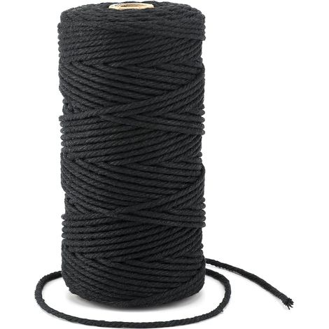 100M Fil Macramé 3mm Macrame Corde Noir Ficelle de Coton Naturel Corde de Coton pour Emballage Cadeau,Décoration,Loisirs Créatifs (1/5)