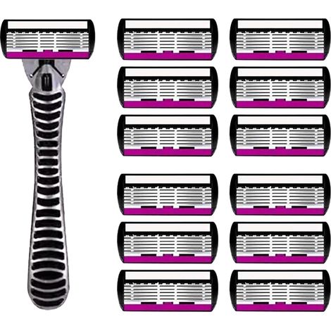 rasoir electriques hommes-Pour rasoirs pour hommes ,1 manche noir et gris + 4 cartouches de recharges à 6 lames violettes et blanches (12 lames au total)