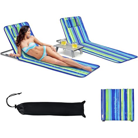 GOPLUS Ensemble de 2 Chaises de Plage a 5 Positions et Table Basse, 2 Chaises de Plage avec Appuie-tetes, Table d’Appoint Portable, Conception Pliable, Peu Encombrants, Tapis Bain de Soleil (1/5)