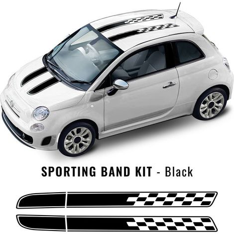 Fasce Adesive a Scacchi Fiat 500 per Tetto Cofano - Colore: NERO