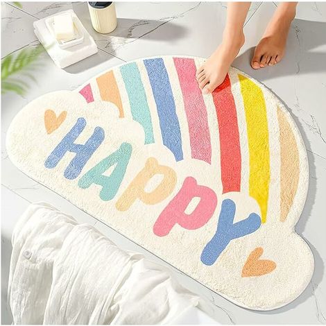 Rainbow Bathroom Mat Semicircle Rug for Front Door Thick Water Absorbent Floor Mat Machine Washable Non-Slip Bath Mat Bathroom Doormat 60x40cm (1/5)