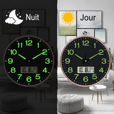 Horloge murale ronde 35 cm cadran noir lumineux cadre or rose led rose 14 35cm 1 kg – Livraison gratuite