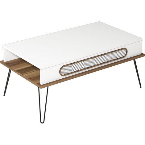 Table basse bois blanc et pieds acier noir Koban 105cm (1/4)