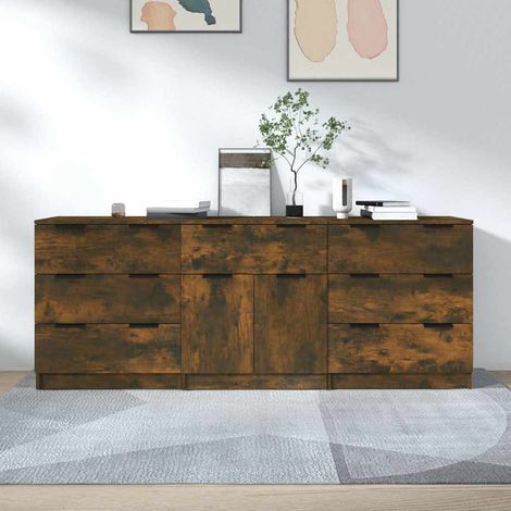 3 Piece Sideboards Smoked Oak Engineered Wood vidaXL (1/5)