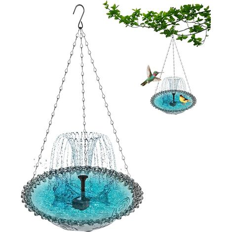 Bassin À Oiseaux,Fontaine Solaire pour Oiseaux  Abreuvoir Suspendu pour Colibris Décoration Jardin Balcon Terrasse Extérieur