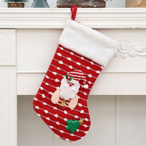 Chaussette De Noël - Tricotée En Laine Mixte - 43 Cm - Motif Père Noël Renne Bonhomme De Neige - Pour Cheminée Arbre De Noël Ou Décoration Intérieure - Lot De 6 (1/3)