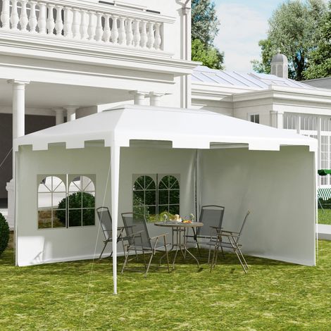 Gazebo da giardino 395x295x255 cm, gazebo da esterno smontabile con 2 lati e 2 finestre anti-UV per terrazza e patio, colore bianco.