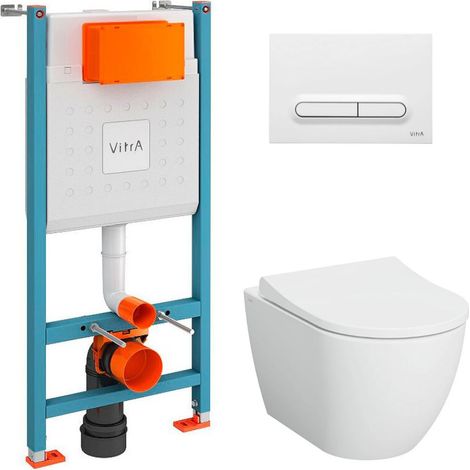 Vitra V-Fix Core Pack WC bâti-support + WC sans bride Vitra S60 + Abattant SoftClose + Plaque blanc (V-FixS60-4) (1/5)