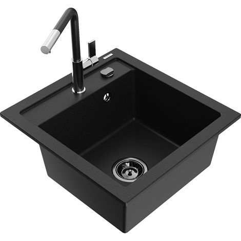 Mexen Vito 1-Becken-Granit-Spüle mit Mischbatterie Flora, Schwarz - 6503-77-670401-07-B (1/5)