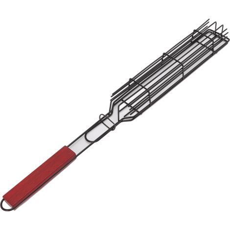 Paniers à brochettes, grilles de cuisson en fer verrouillables avec poignée en bois pour griller légumes et viande à hot-dog (rouge).
