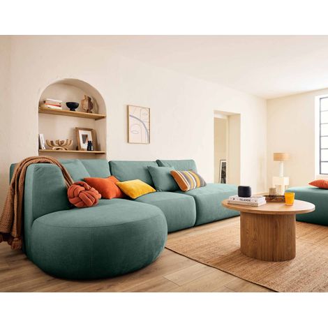 Santorini - 5-sitzer modulares ecksofa links - aus strukturiertem samt - grün